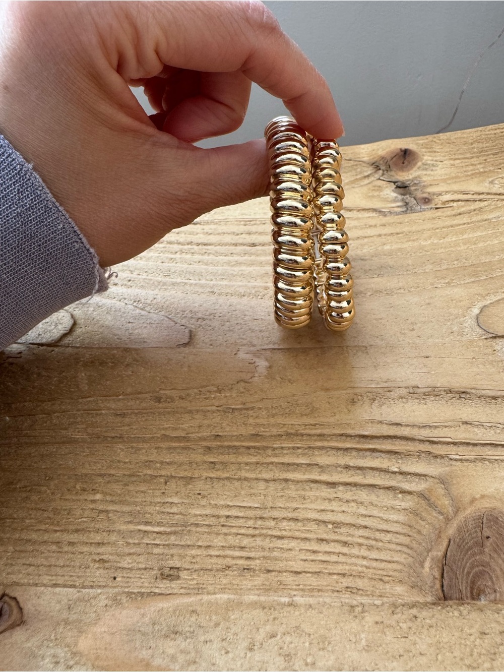 Gold Ribbed Stretch Bangles - Picture 2 of 3